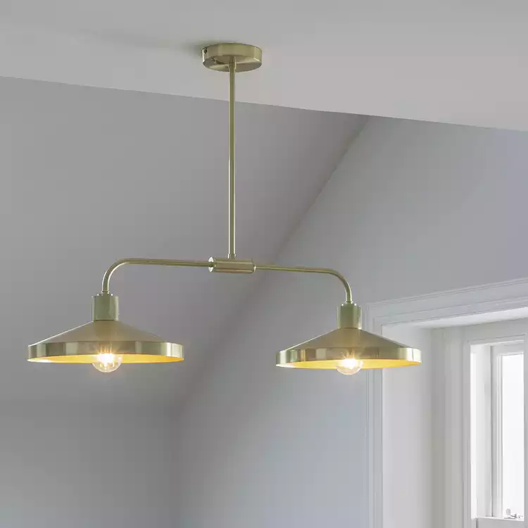 Habitat Cone Metal 2 Light Pendant Bar Light - Brass