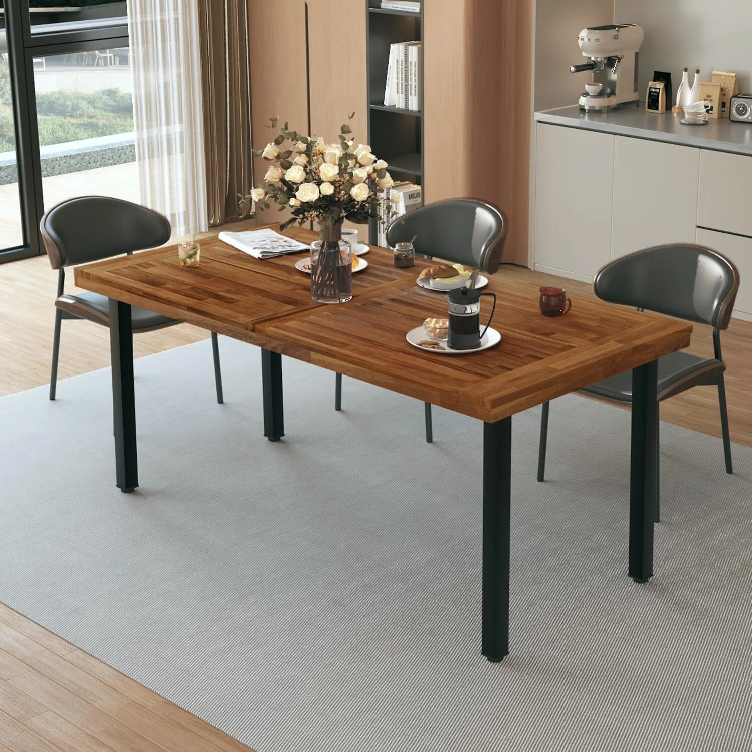 BOSSIN 68.9 Rectangular Wood Dining Table with Sturdy Metal Frame - Seats 4-6, Durable Design for Kitchen, Living & Dining Room