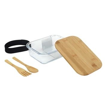 Lunch box szklany z bambusową przykrywką