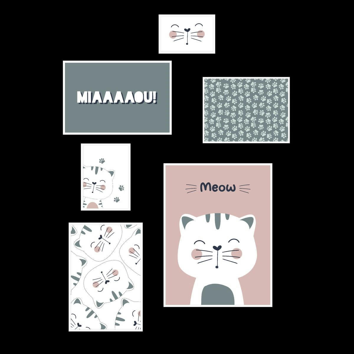 FUNNY CHAT - Lot 6 de cadres photos en bois blanc 45x35x21