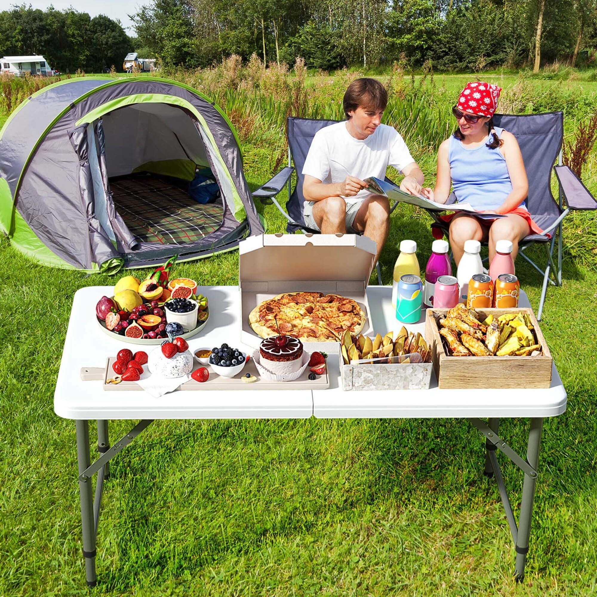 Costway 4 ft Portable Camping Table with HDPE Tabletop & Metal Legs - See Details