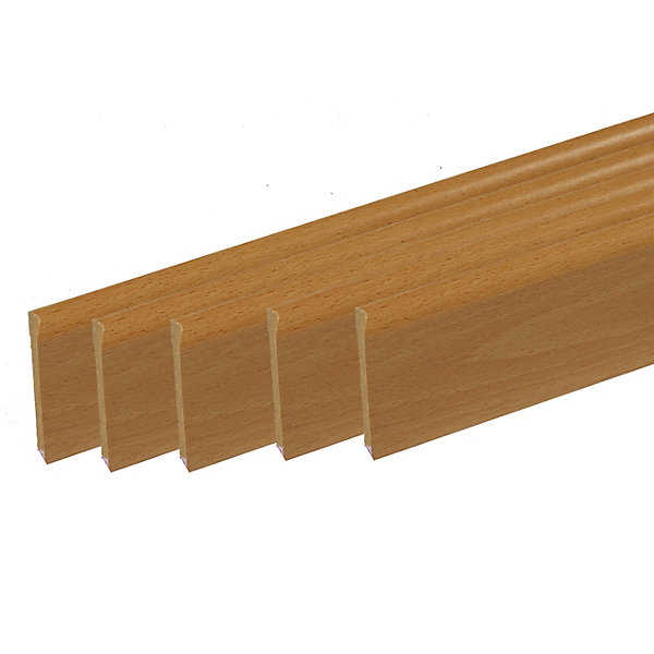 lot de 5 plinthes bord arrondi MDF Revêtues hêtre 2200 x 68 x 10 mm