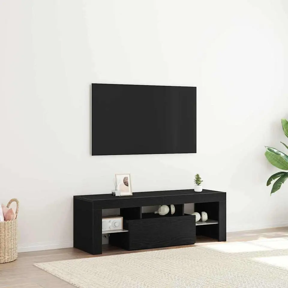 vidaXL - TV-meubel met glas legplank en deur - Zwart eiken - 120x35x40 cm