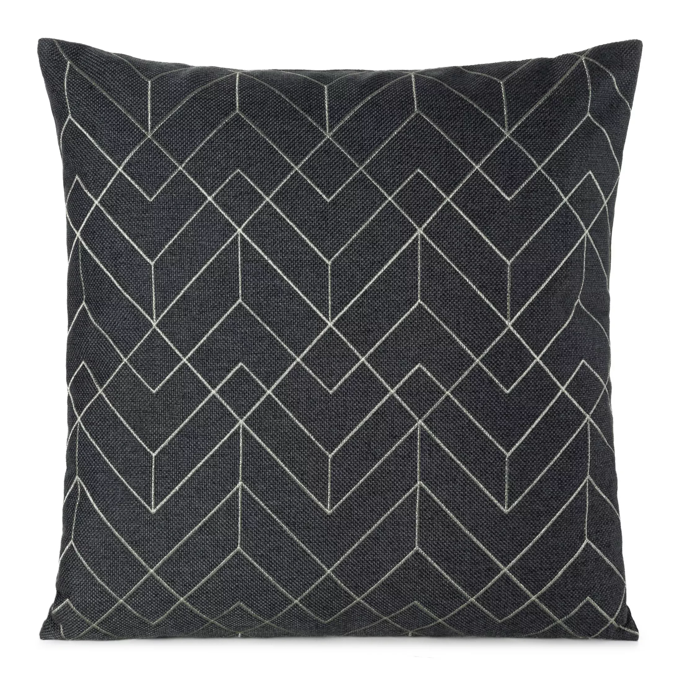 Poszewka na poduszkę 45x45 cm stalowa ze srebrnym geometrycznym haftem MILA