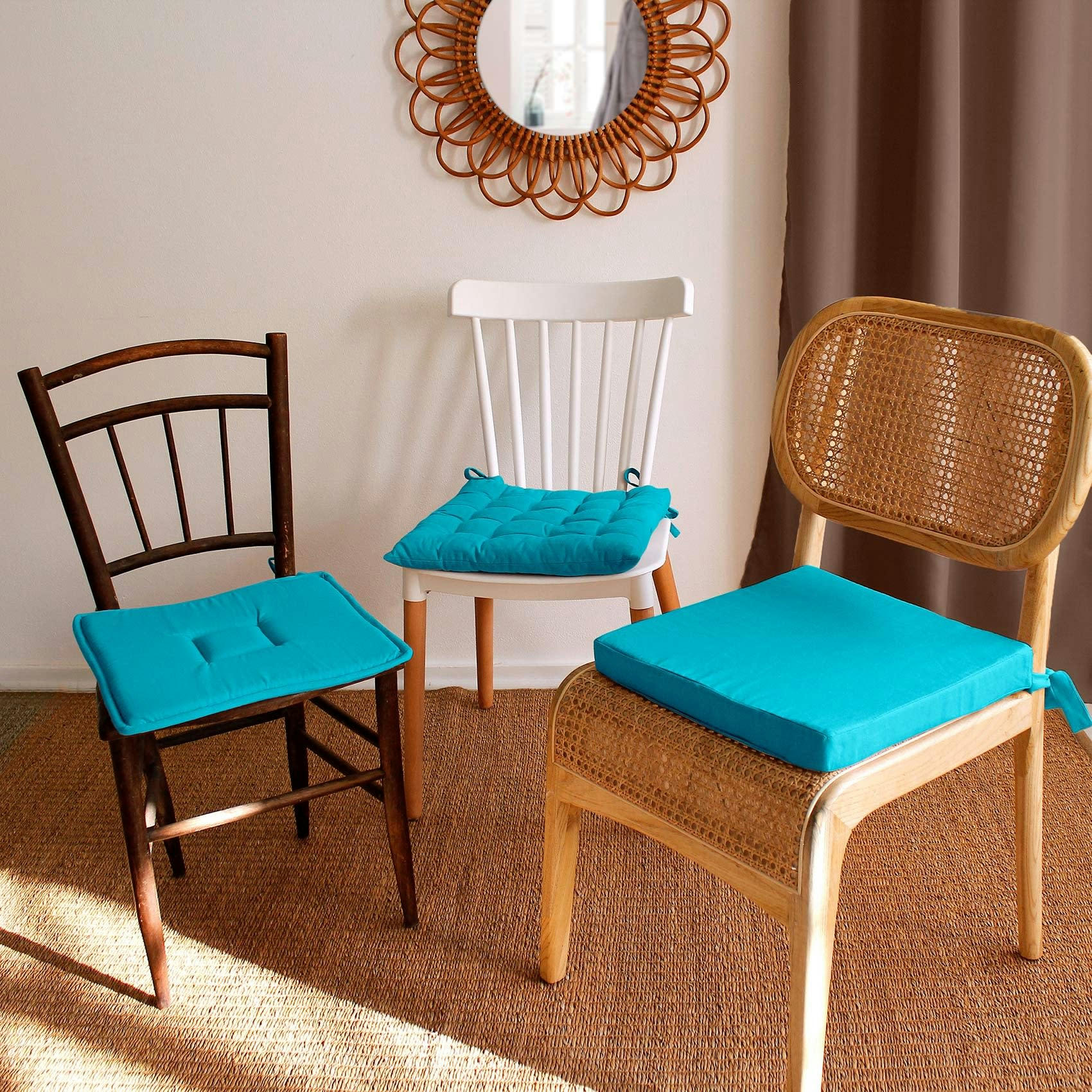 - Galette Plate en coton Turquoise 40x40cm