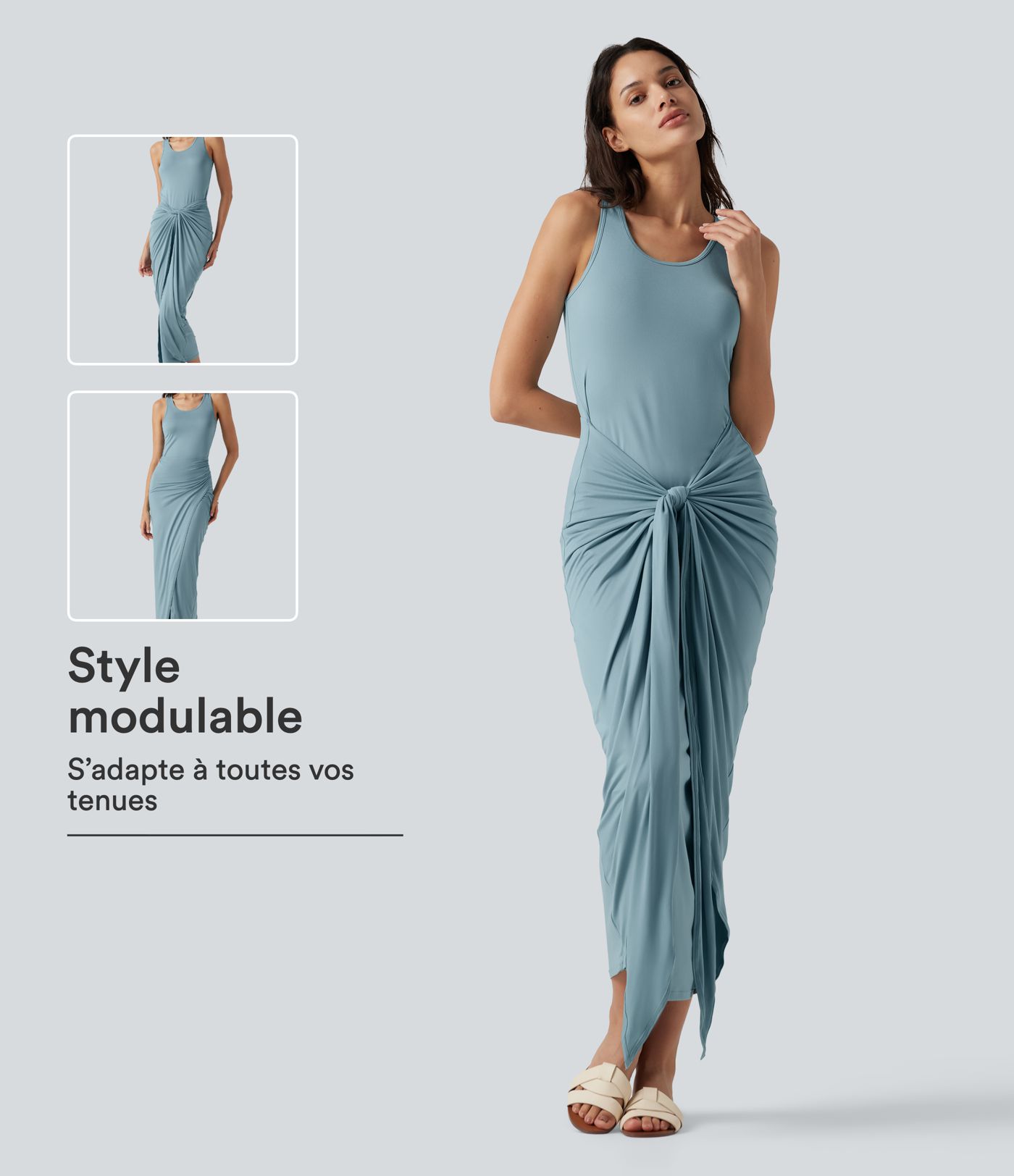 Robe maxi moulante à encolure arrondie dégagée, sans manches