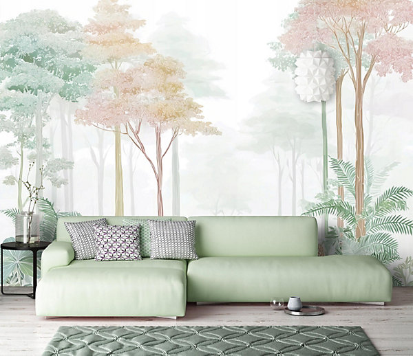 Papier Peint Panoramique Intissé Forêt Arbres Vert - 400x280 cm - Papier Peint Chambre et salon