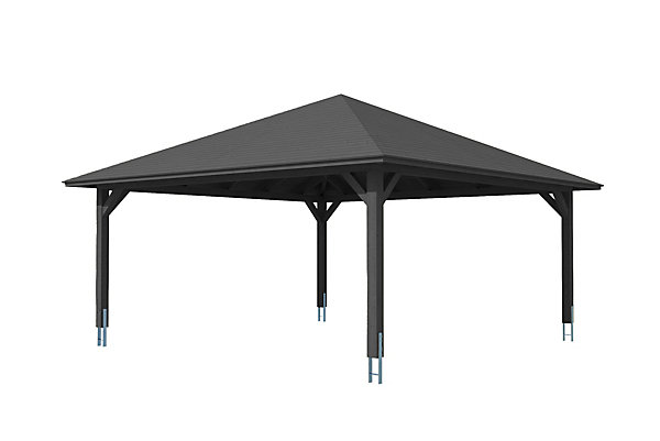 Carport SKAN HOLZ Taunus 634x634cm, bois lamellé-collé, traitement coloré anthracite