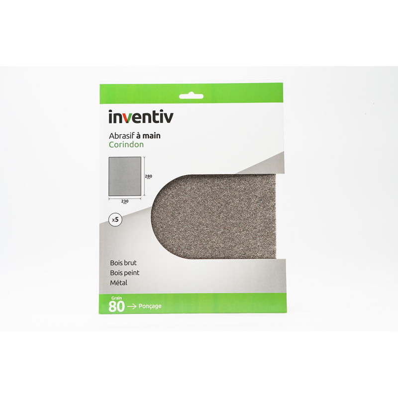 Papier abrasif corindon grain 80 5 pièces INVENTIV
