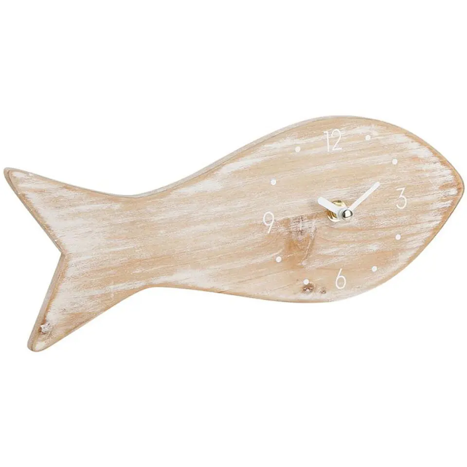 Ostaria Wandklok/muur klok Vis - Maritiem - D30cm - MDF - naturel