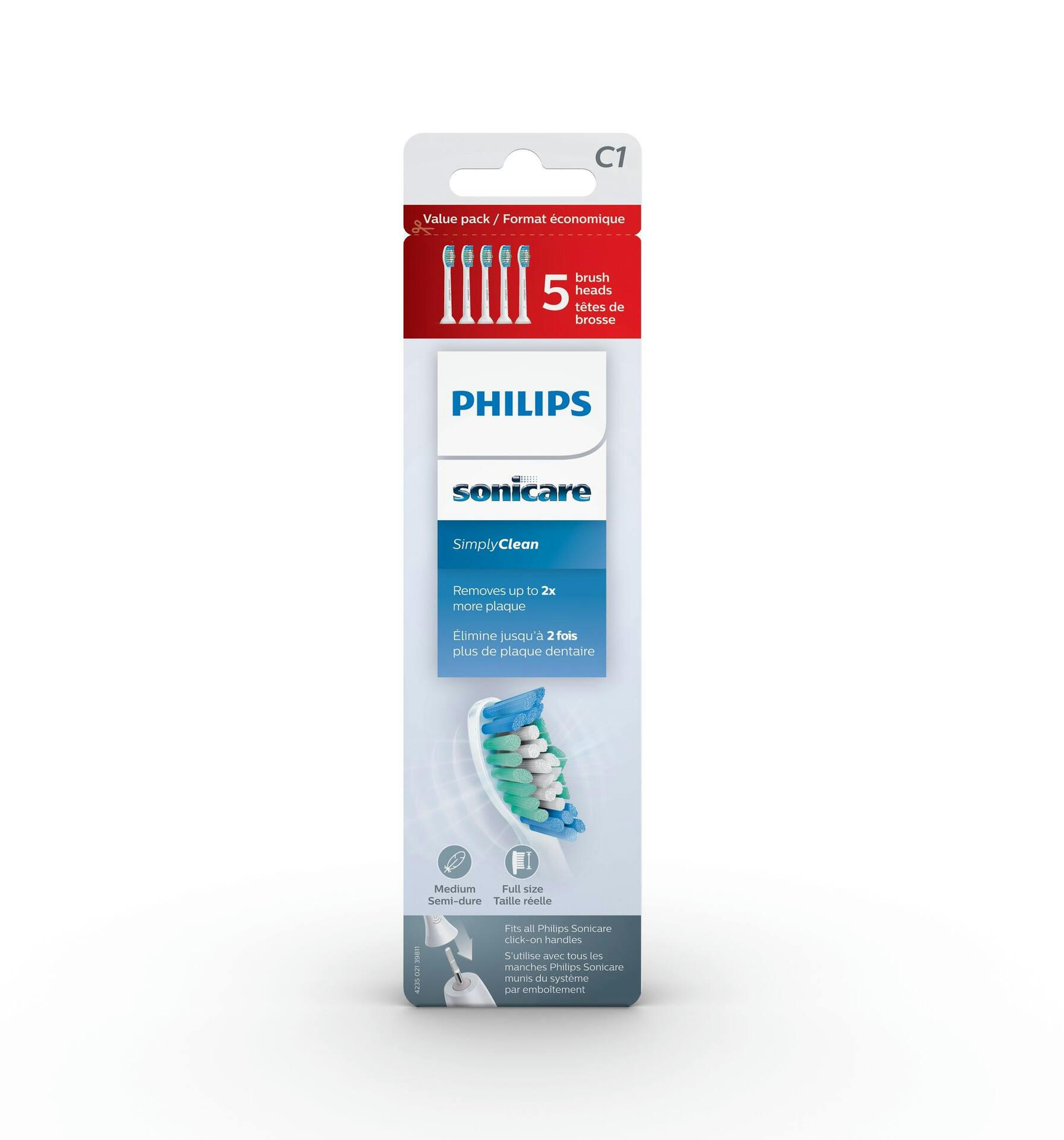 Philips Sonicare Simply Clean Electric Toothbrush Replacement Heads Value Pack, 5-pk