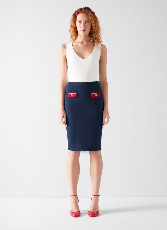 Enid Navy Multi Cotton Knitted Mini Skirt