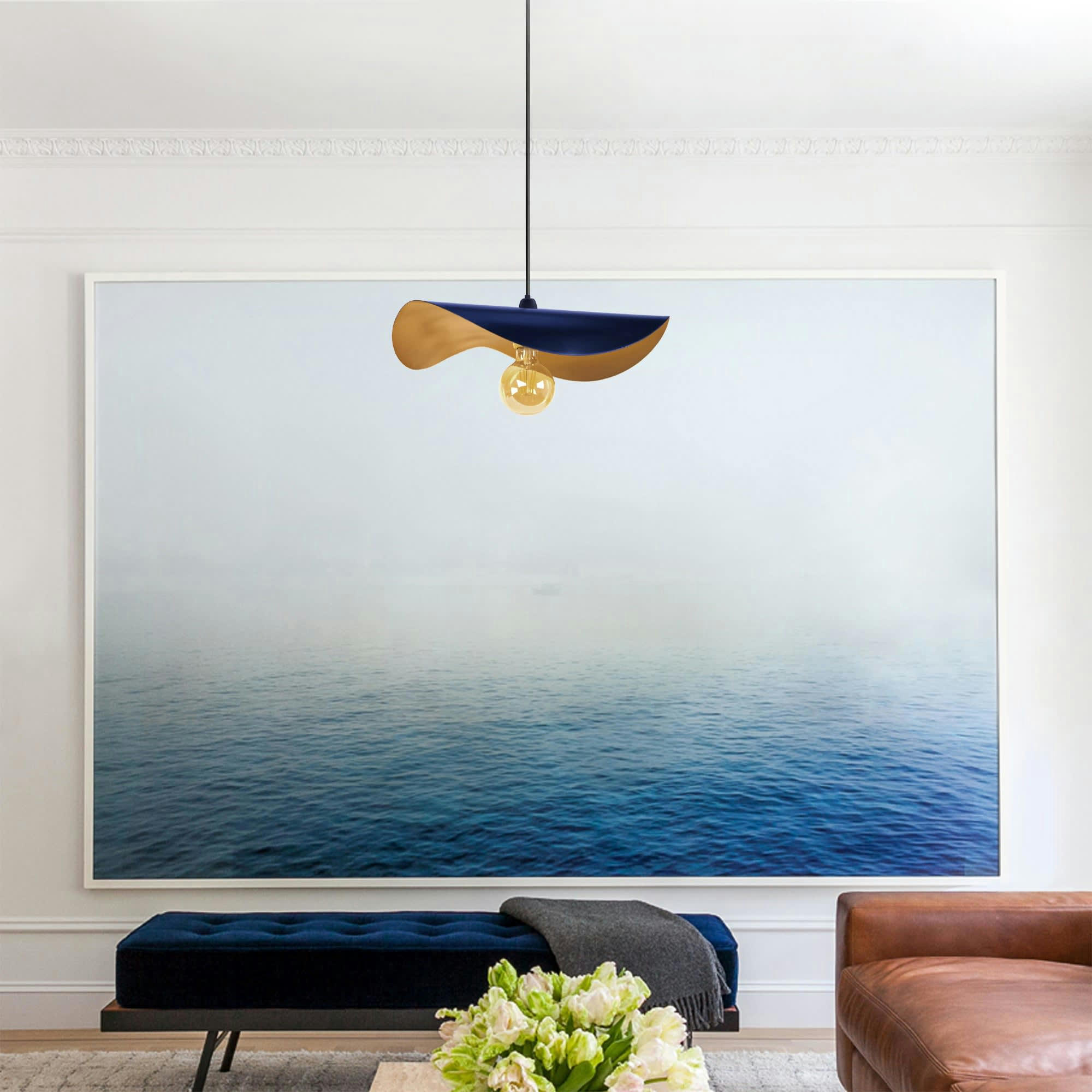 MADAME - Suspension métal bleu et or