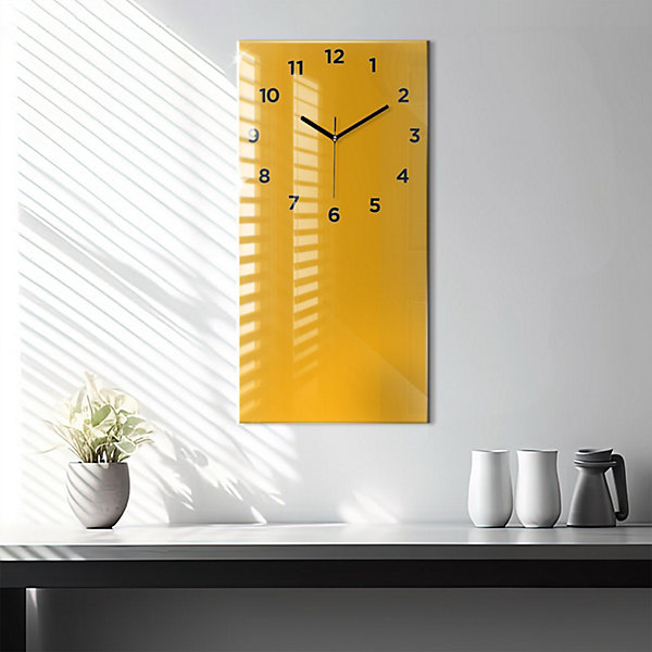 Horloge murale Wallfluent 30x60 cm Avec chiffres Aiguilles noires Jaune doré 1 pcs