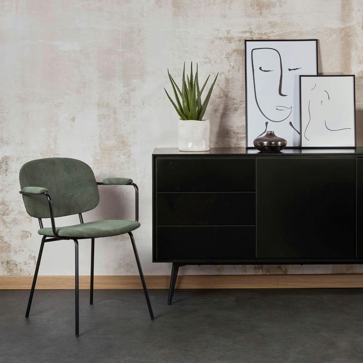 ASTON - Fauteuil velours côtelé vert sapin