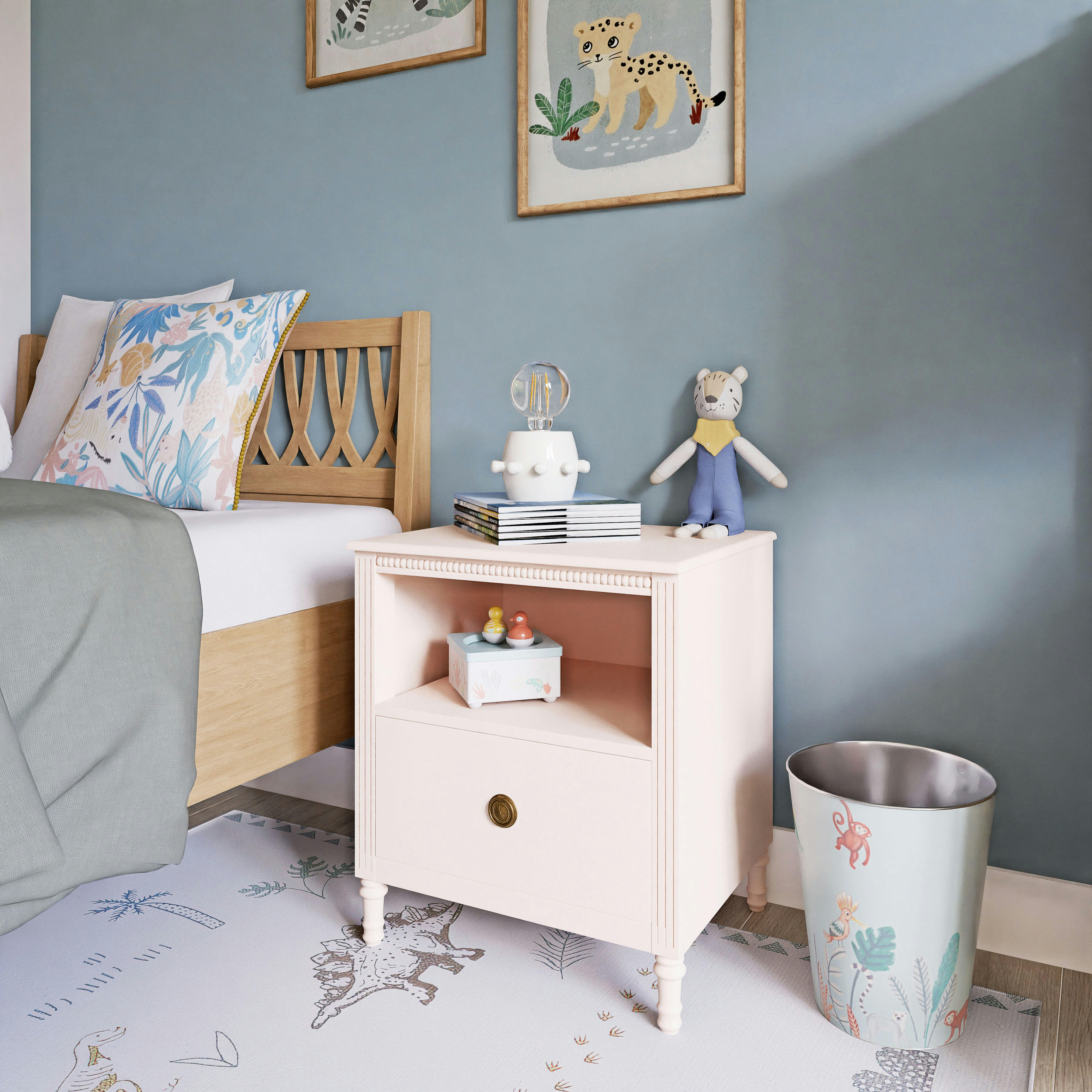 - Boîte à musique animaux bleue, blanche, jaune et marron