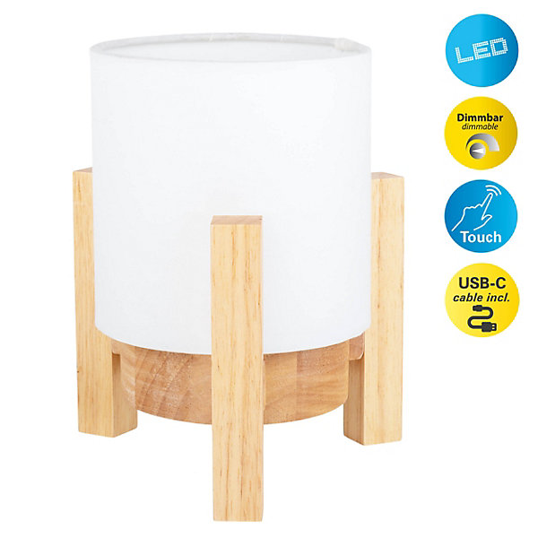 Lampe table accu MADITA H 19cm blanc naturel LED intégrée intensité variable capteur tactile