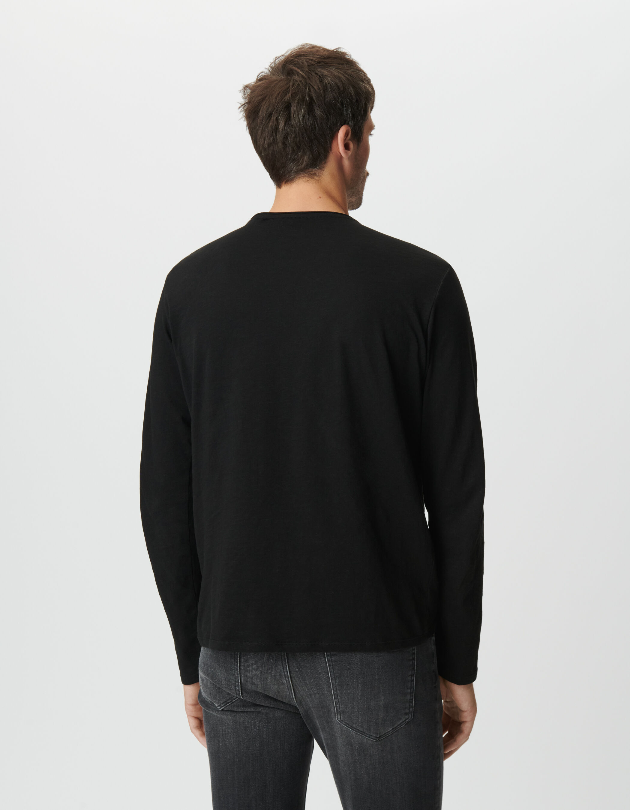 T-shirt manches longues noir coton bio flammé Homme
