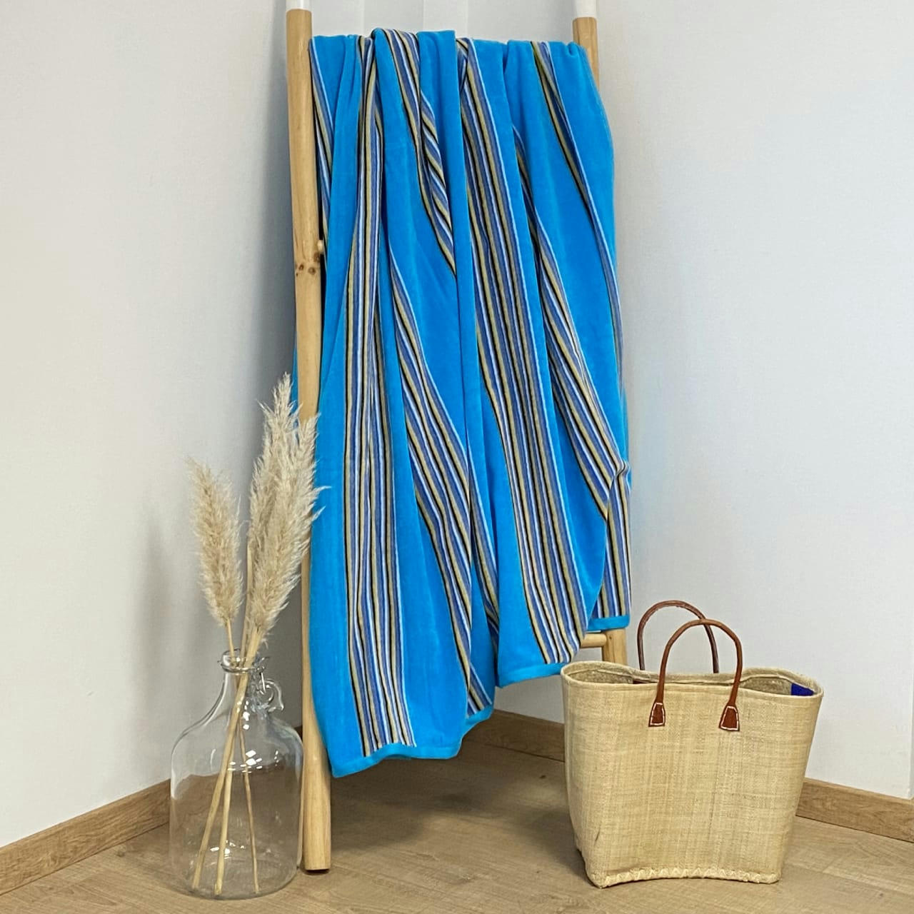 FORMAT XL - Serviette de plage éponge velours Mil-turquoise 140x180