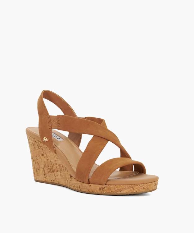 Kamies Tan - Leather Cork Wedge Sandals