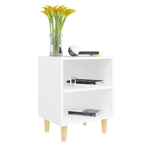 NNEVL Bed Cabinet with Solid Wood Legs White 40x30x50 cm