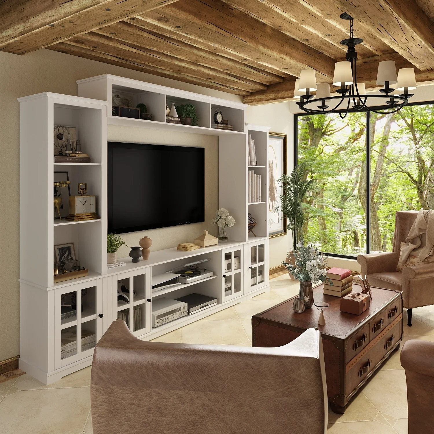 Large Modern Wood Entrainment Centers in White TV Stand Wall Cabinet