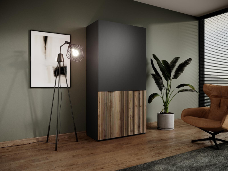 Szafa SENTINO uchylna 100cm elegancka Czarna   Dąb Wotan