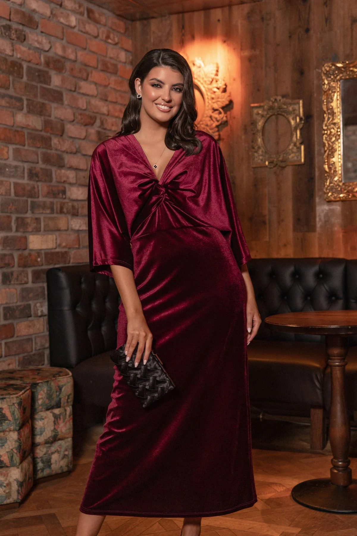 Burgundy Velvet Nicole Midi Dress