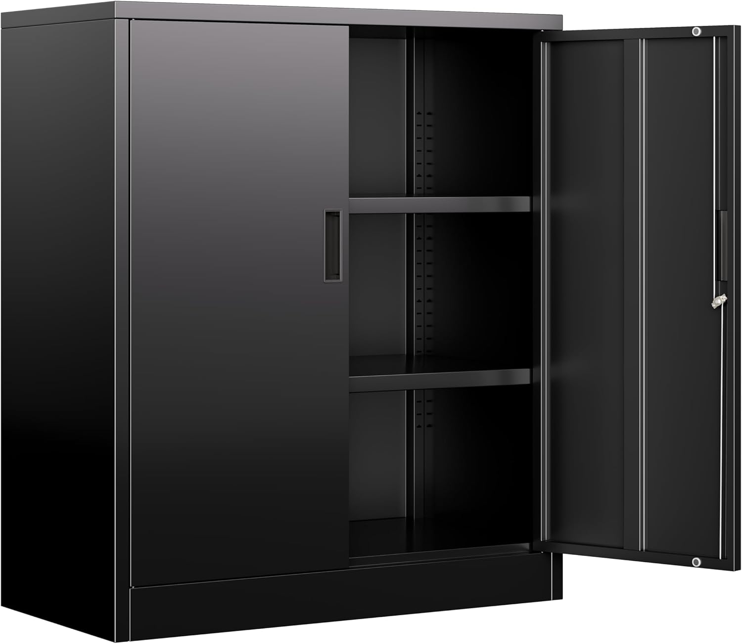 BESFUR Metal Garage Storage Cabinet with 2 Locking Doors and 2 Adjustable Shelves, 36 Black Metal Short Storage Cabinet for Home Office,Garage,School,Utility Room