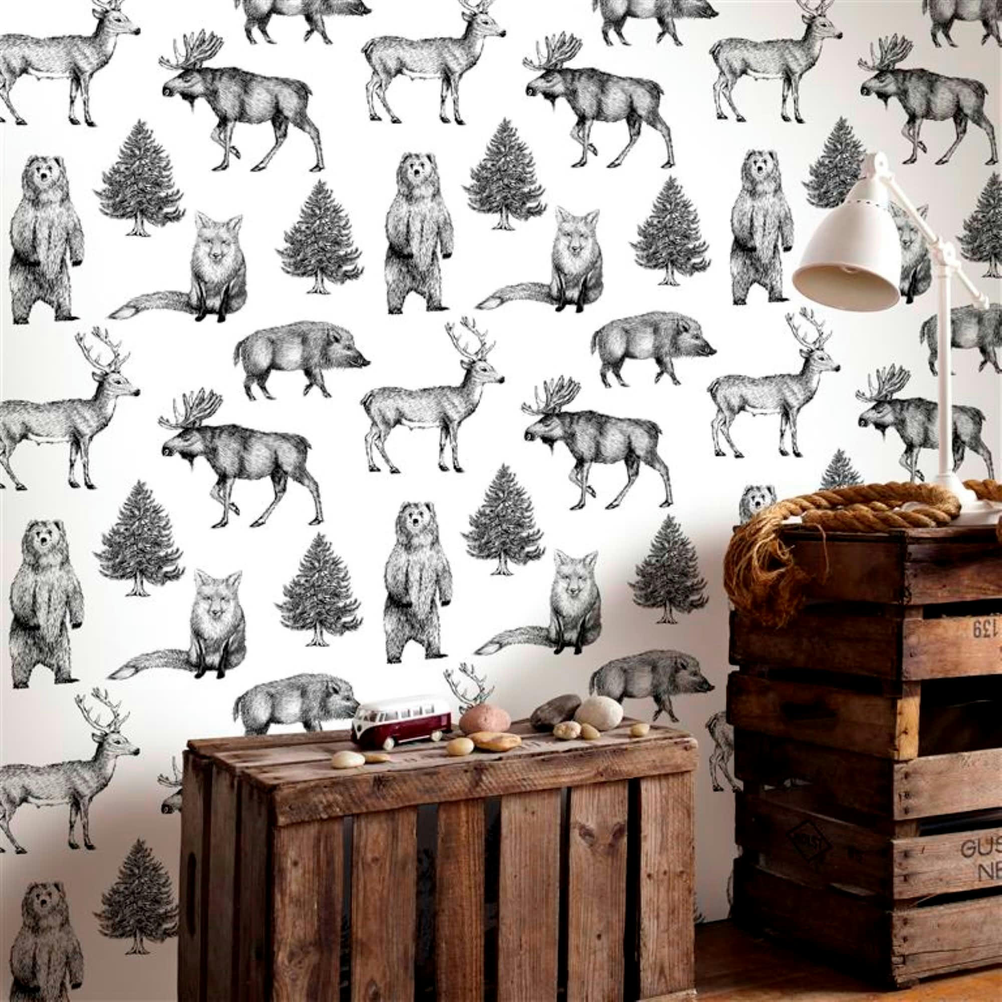 - Papier peint intissé animaux vinyle blanc noir 1005x52cm