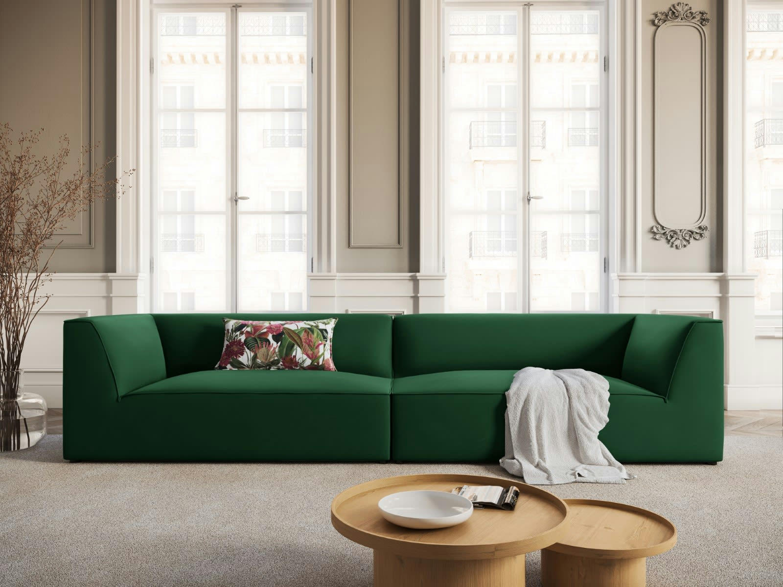 CHARLES - Canapé 4 places en Velours Vert