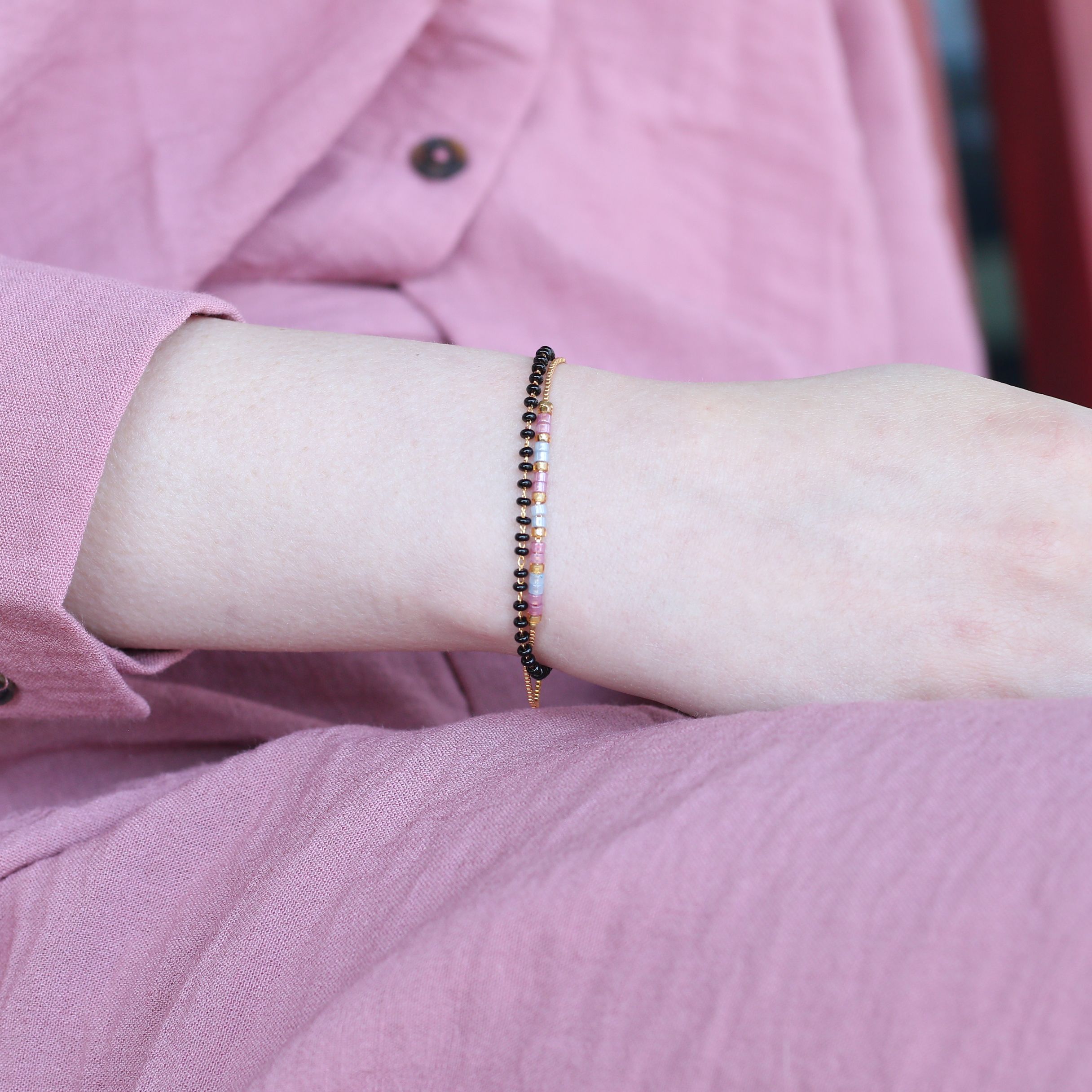 The Colourful Aura Two layer Black Beaded Plain Unisex Mangalsutra Bracelet