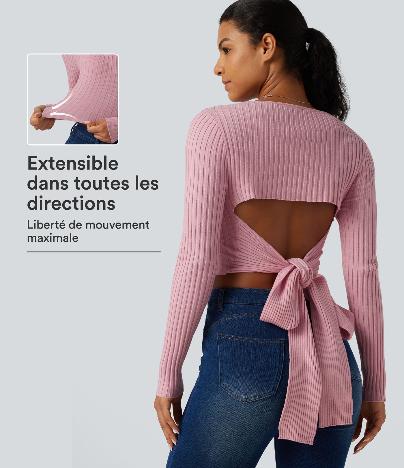 Pull à encolure arrondie, découpe ajourée et lien au dos