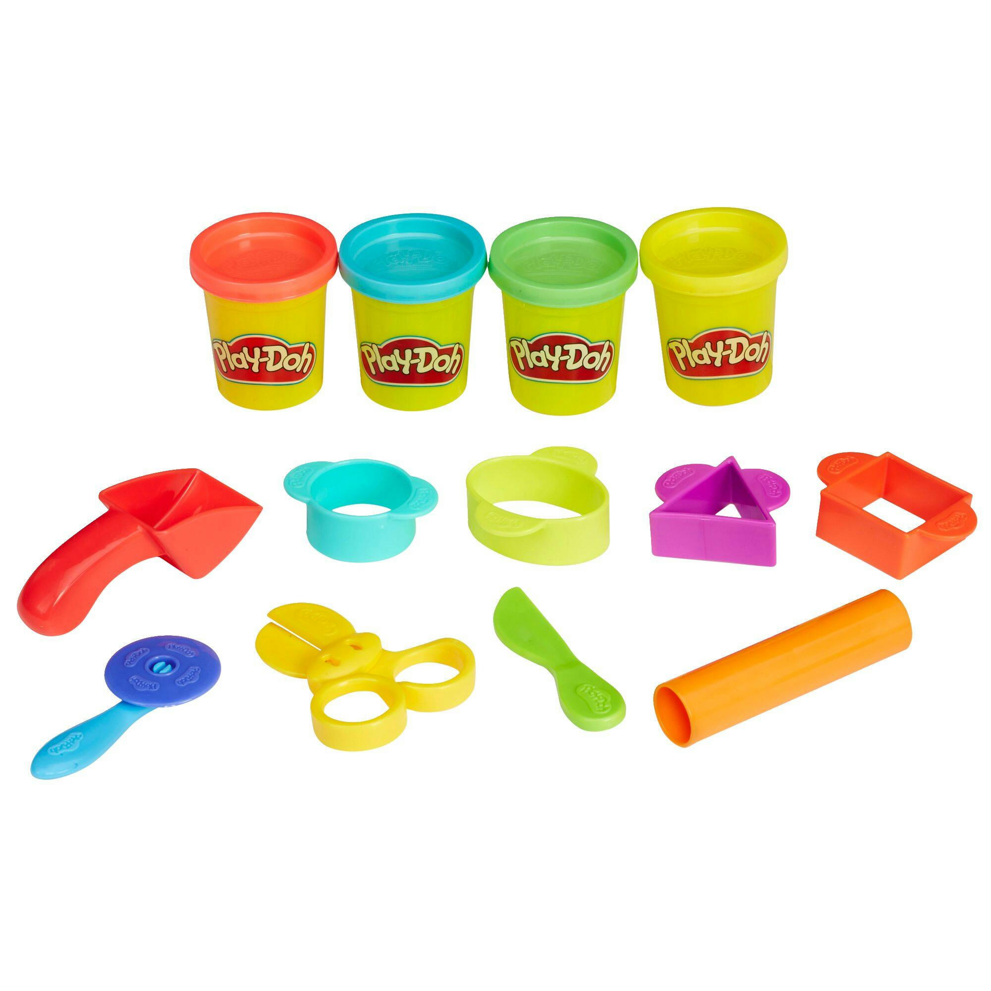 Play-Doh Starter Set of Compound Cans & Tools, Storage Tote, Multi-Colour, 13-pc, Age 3+