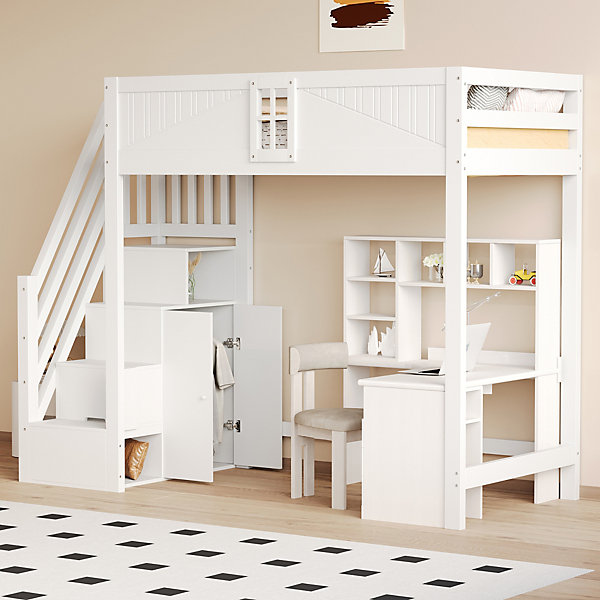 Lit mezzanine bois massif 90 par 200 cm porte securite fenetre escalier interchangeable gauche droite blanc