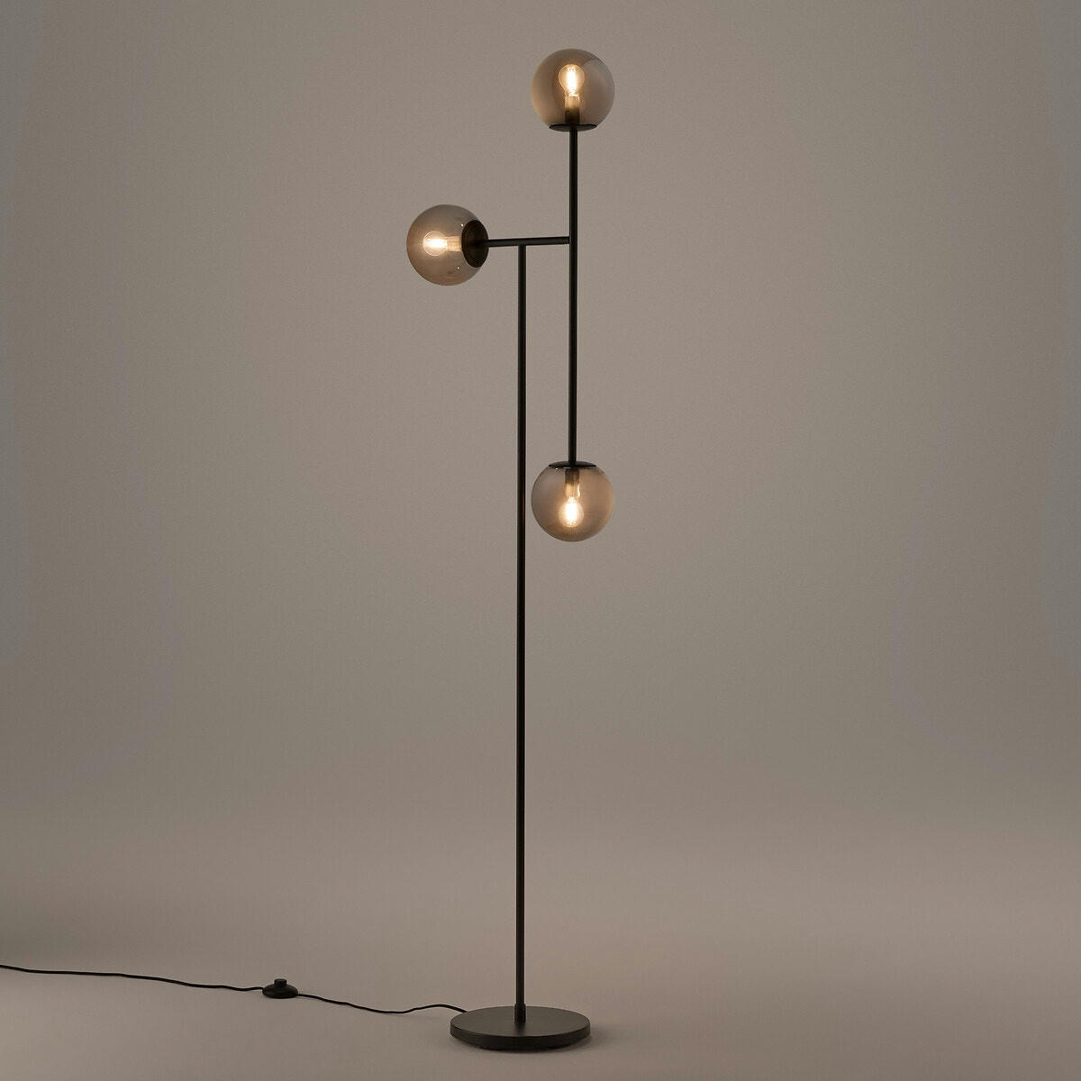 Lampadaire métal acier et verre fumé, Atea
