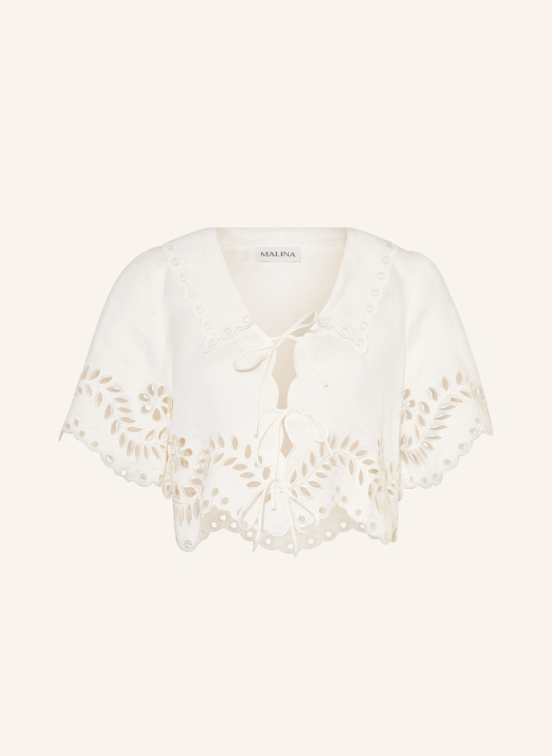MALINA Cropped-Bluse ESTELA aus Lochspitze mit Leinen