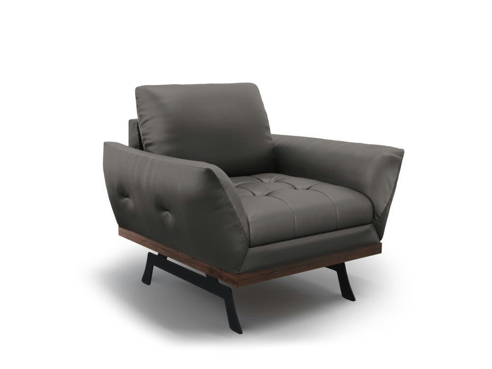 OLIVIER - Fauteuil 1 place en cuir gris