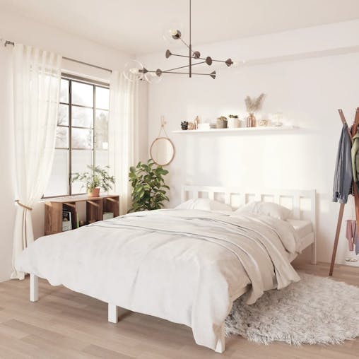 NNEVL Bed Frame White Solid Wood Pine 153x203 cm Queen Size
