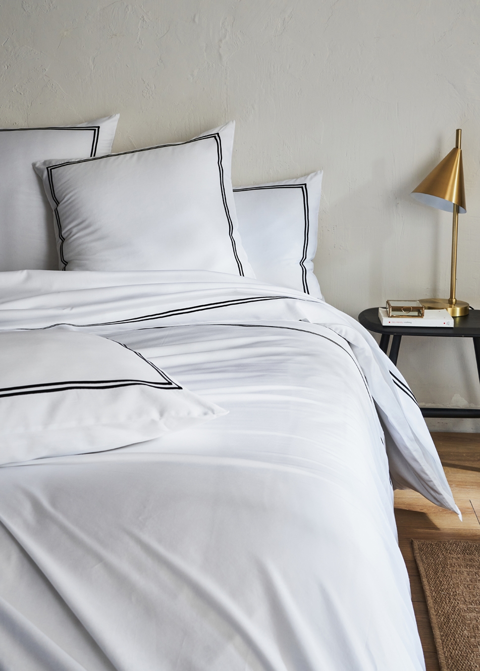 HOUSSE DE COUETTE EN SATIN DE COTON SONATE BLANC/NOIR