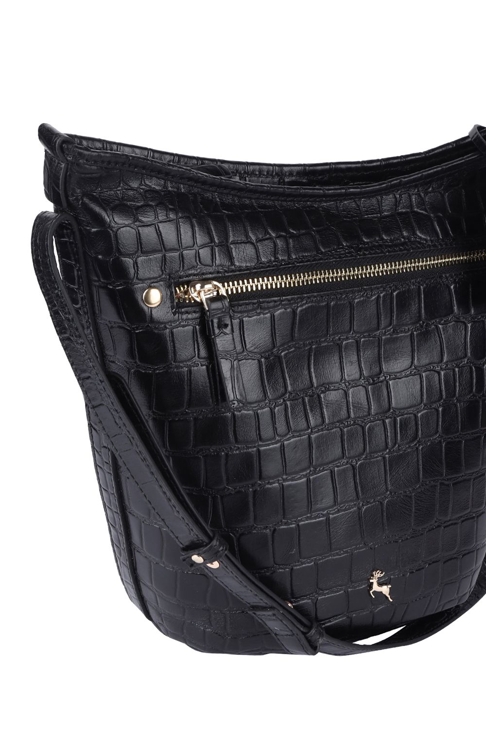 Ashwood Leather Expression' Croc Embossed Real Leather Shoulder Bag