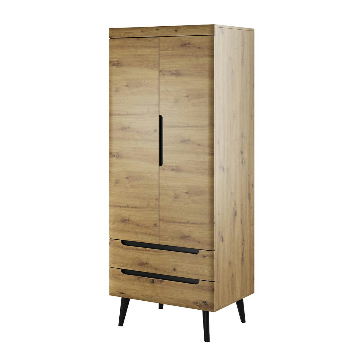 - Armoire 2 portes 2 tiroirs naturel et noir