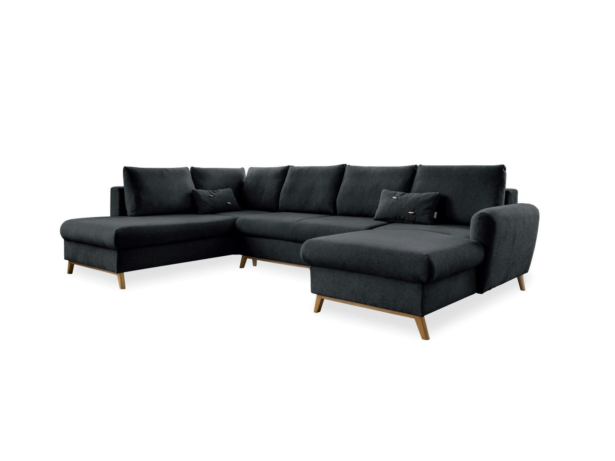 LAGOM - Canapé panoramique 7 places angle gauche en tissu gris foncé