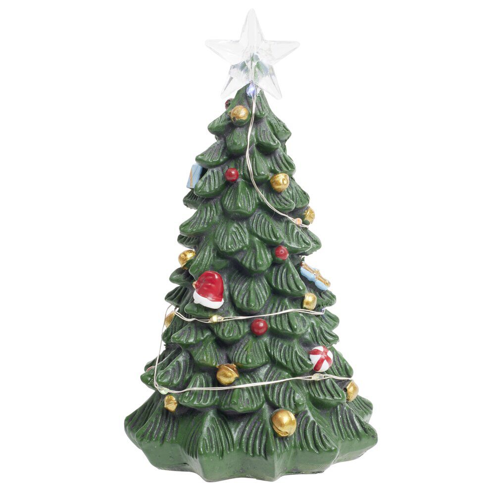 Sapin de No&euml;l décoratif lumineux en polyrésine Ø8xH13cm
