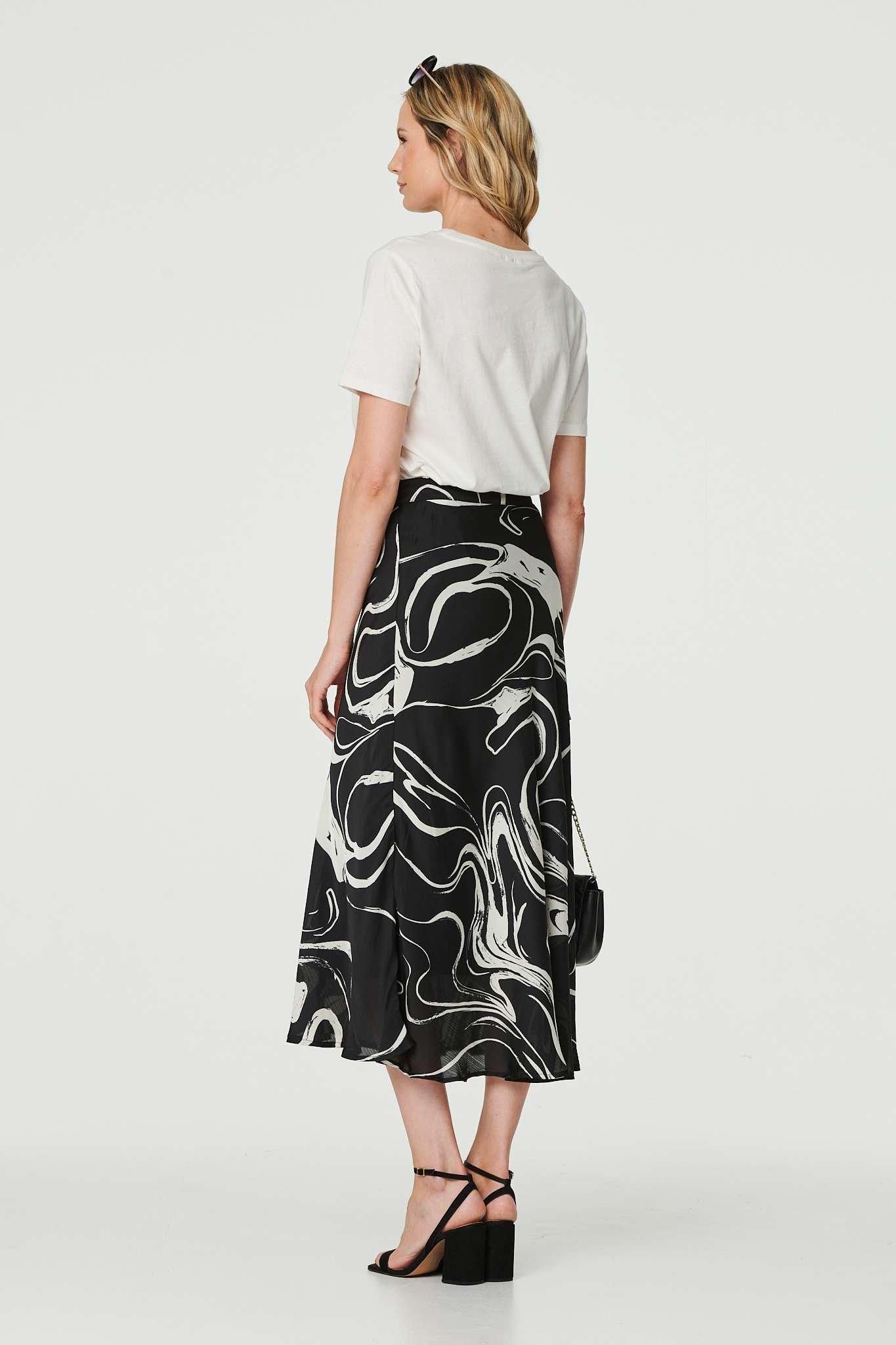Izabel London Printed High Waist A-Line Midi Skirt