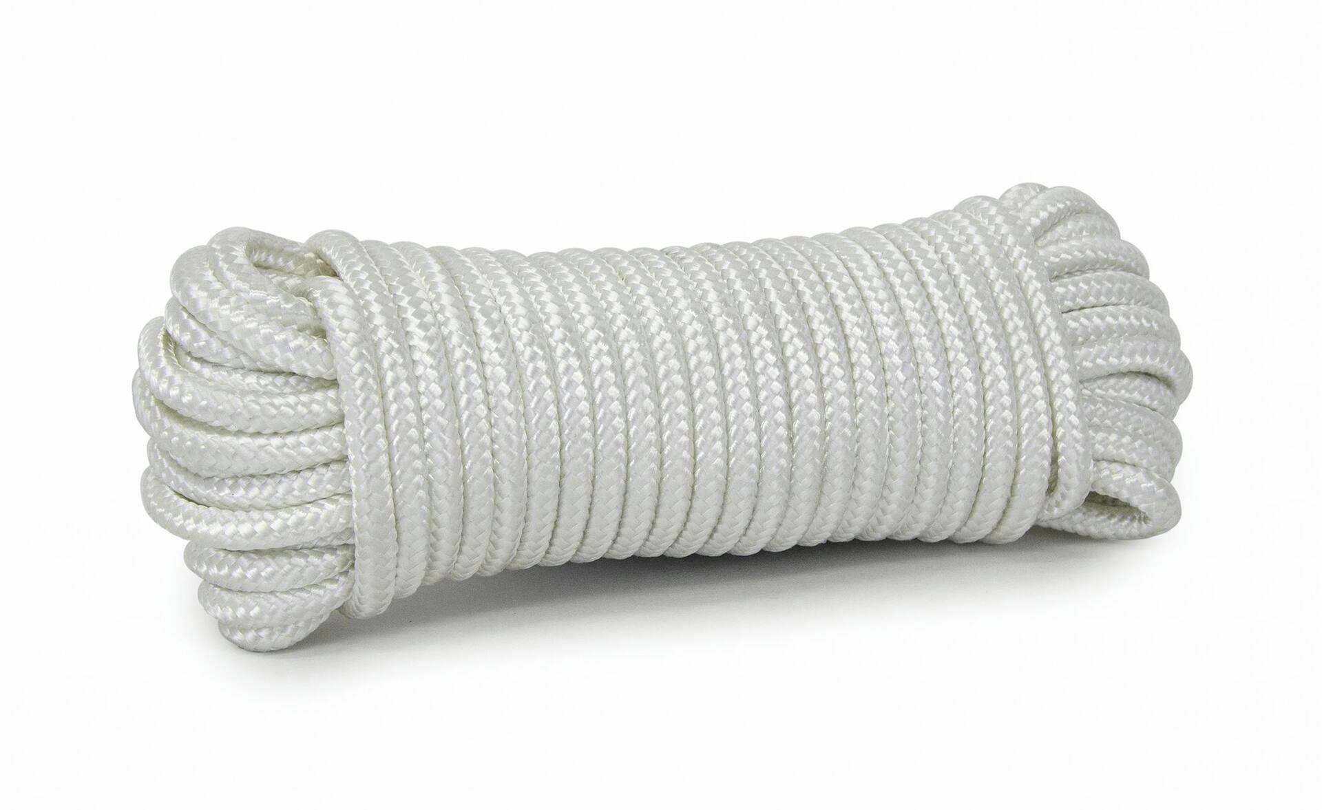 KingCord Nylon Diamond Braided Rope, Abrasion Resistance, SWL-135lbs, White, 3/8-in x 100-ft