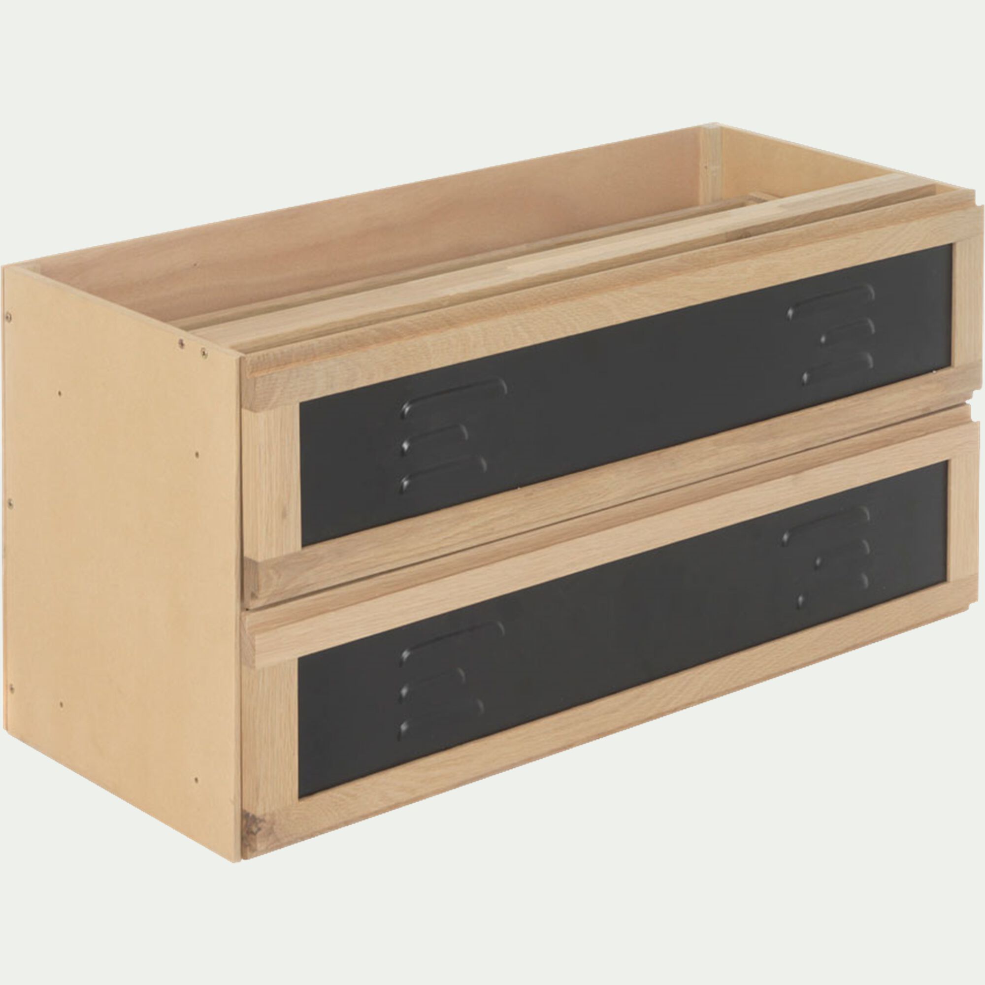 TASSIA - Bloc de 2 grands tiroirs en placage chêne et acier L82cm - noir