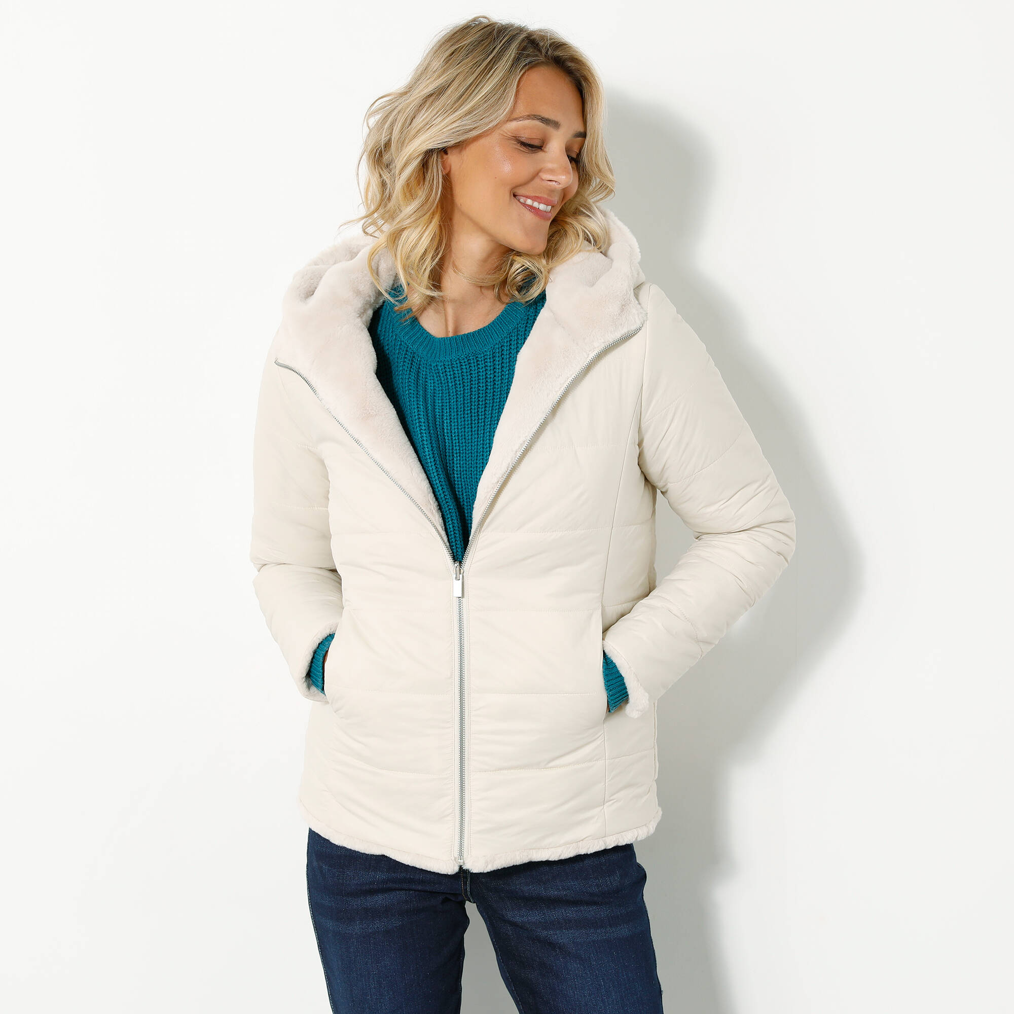 Veste fausse fourrure réversible en doudoune