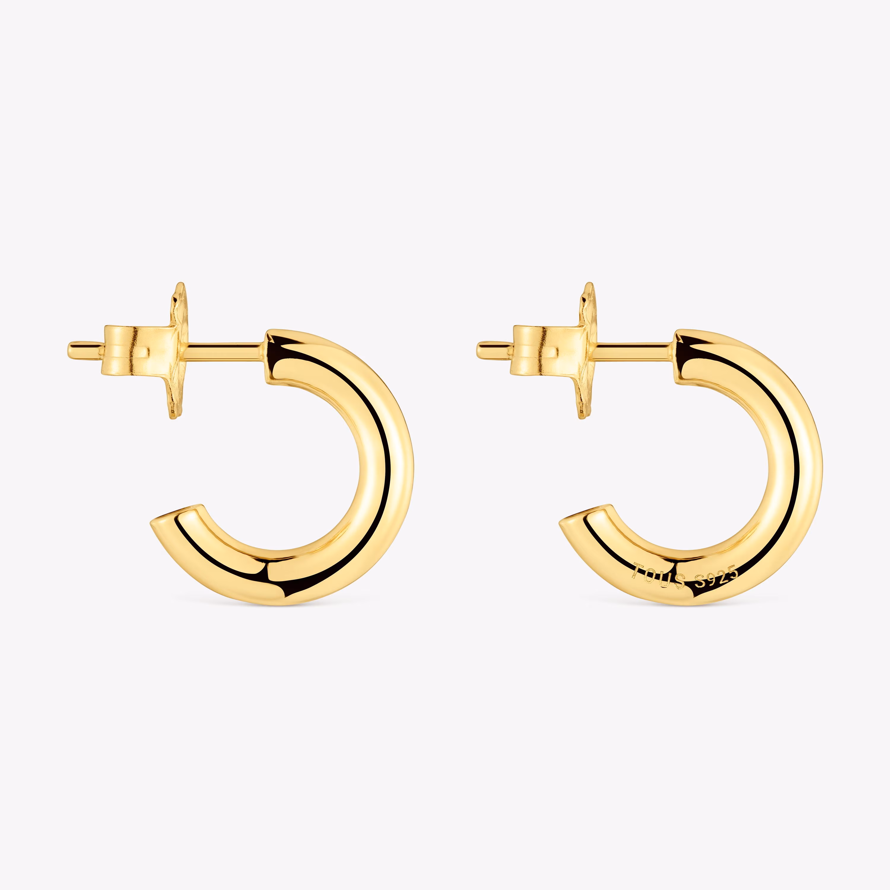 Pendientes aro cortos con baño de oro 18 kt sobre plata 14 mm Basicos