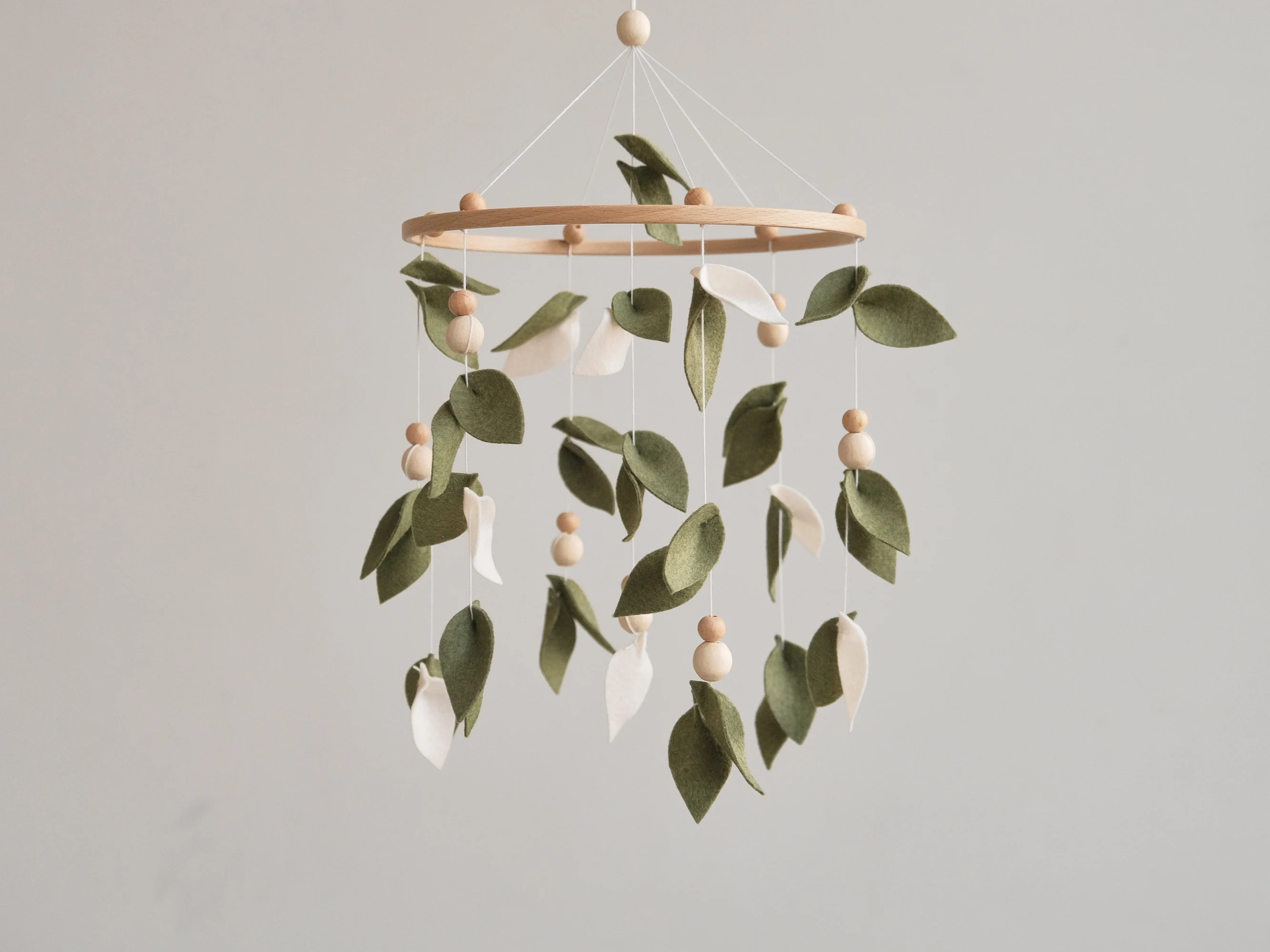 Floral Leaf Baby Mobile, Green Nursery Decor, Boho Baby Shower Gift